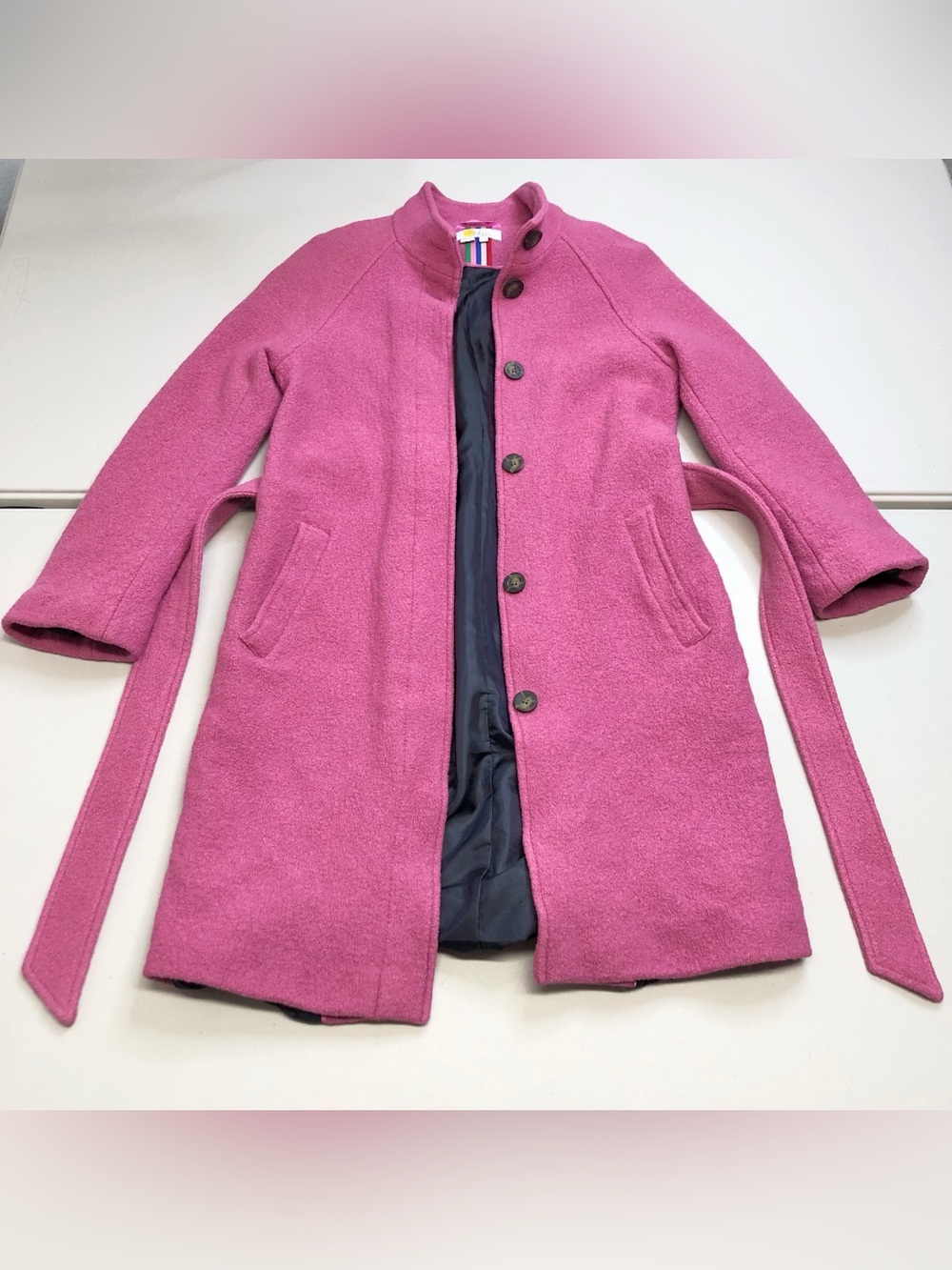 Boden Women’s Pink Button Up Coat Textured Wool Cartwright Belted Coat US 8R